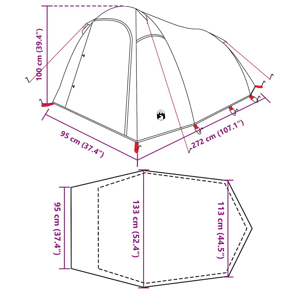 vidaXL Camping Tent Tunnel 2-Person Blue Waterproof - 43258