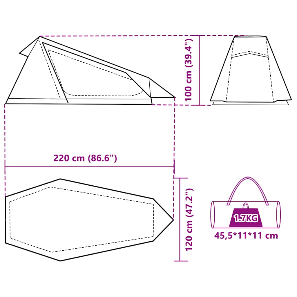 vidaXL Camping Tent Tunnel 1-Person Grey and Orange Waterproof