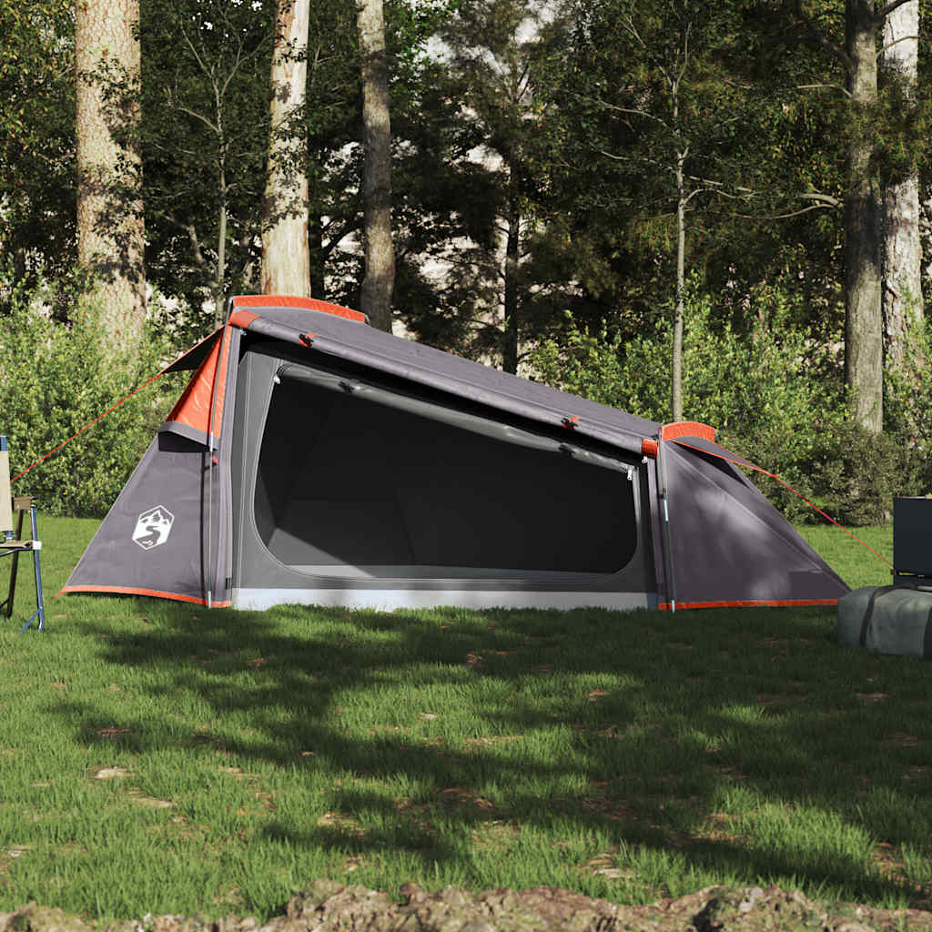 vidaXL Camping Tent Tunnel 2-Person Grey and Orange Waterproof - 43289
