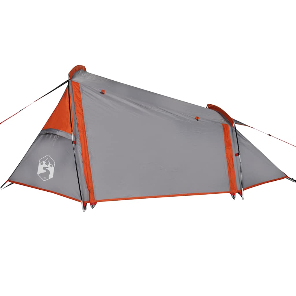 vidaXL Camping Tent Tunnel 2-Person Grey and Orange Waterproof - 43289