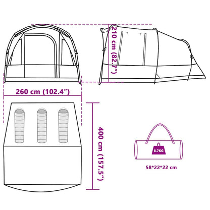 vidaXL Camping Tent Tunnel 3-Person Green Waterproof - 43315