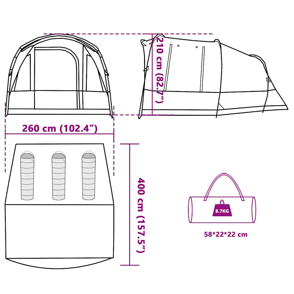 vidaXL Camping Tent Tunnel 3-Person Blue Waterproof - 43328
