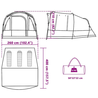 vidaXL Camping Tent Tunnel 3-Person Blue Waterproof - 43328