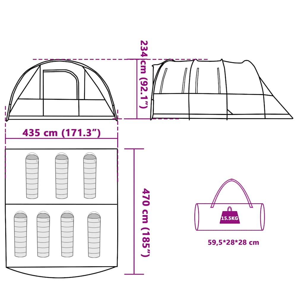 vidaXL Family Tent Tunnel 7-Person Blue Waterproof