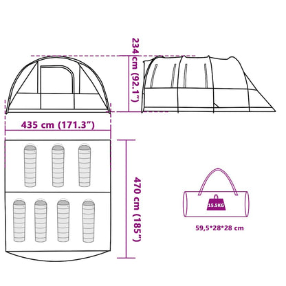 vidaXL Family Tent Tunnel 7-Person Blue Waterproof