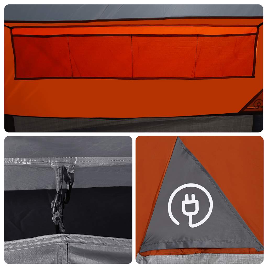 vidaXL Family Tent Tunnel 7-Person Grey and Orange Waterproof
