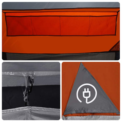 vidaXL Family Tent Tunnel 7-Person Grey and Orange Waterproof