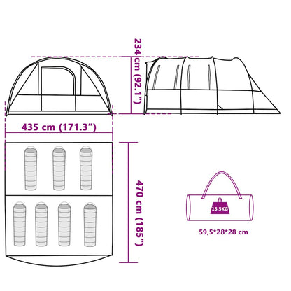 vidaXL Family Tent Tunnel 7-Person Grey and Orange Waterproof