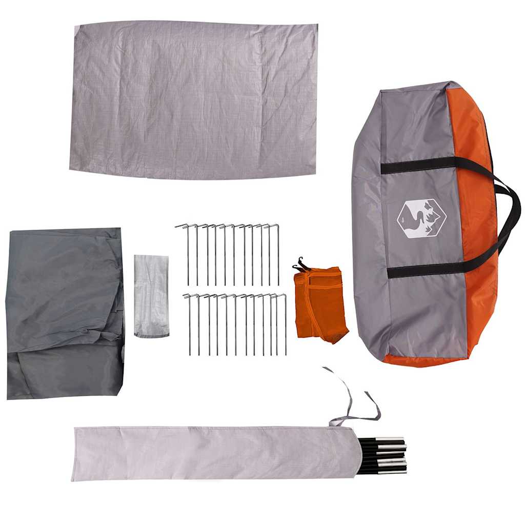vidaXL Camping Tent Tunnel 4-Person Grey and Orange Waterproof - 43361