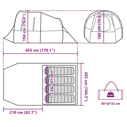 vidaXL Camping Tent Tunnel 4-Person Grey and Orange Waterproof - 43369