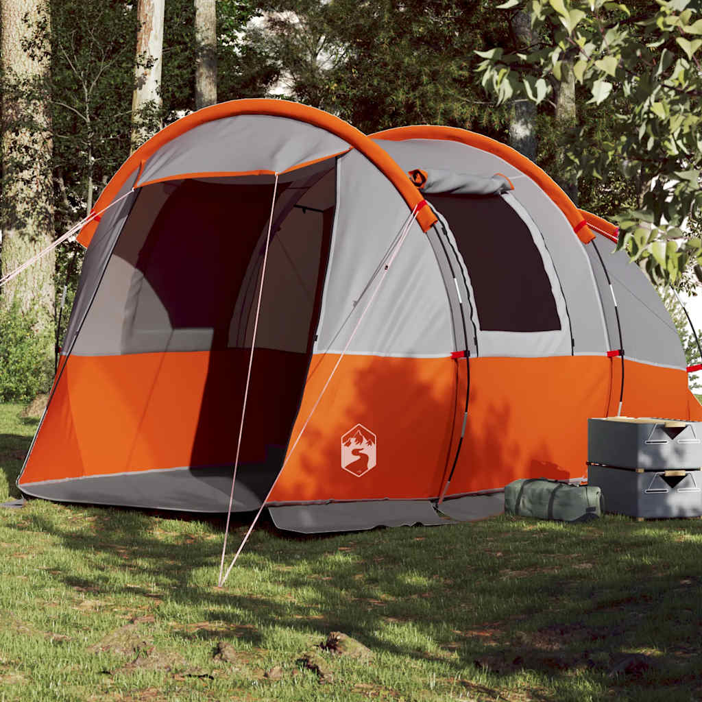 vidaXL Camping Tent Tunnel 4-Person Grey and Orange Waterproof - 43369