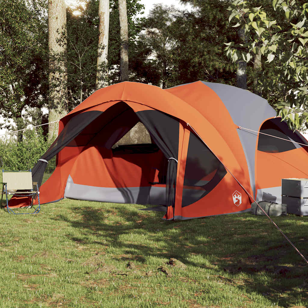vidaXL Family Tent Cabin 6-Person Grey and Orange Waterproof - 43384