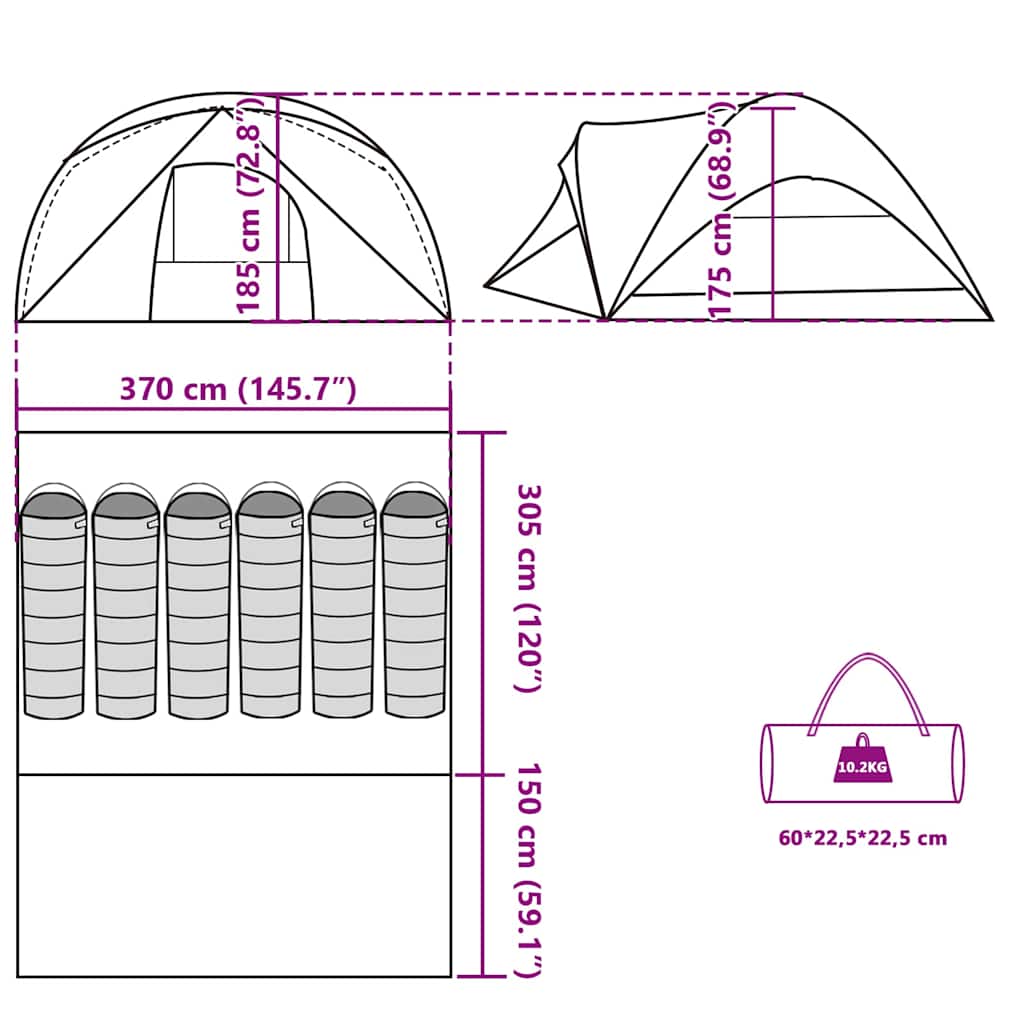 vidaXL Family Tent Cabin 6-Person Grey and Orange Waterproof - 43384