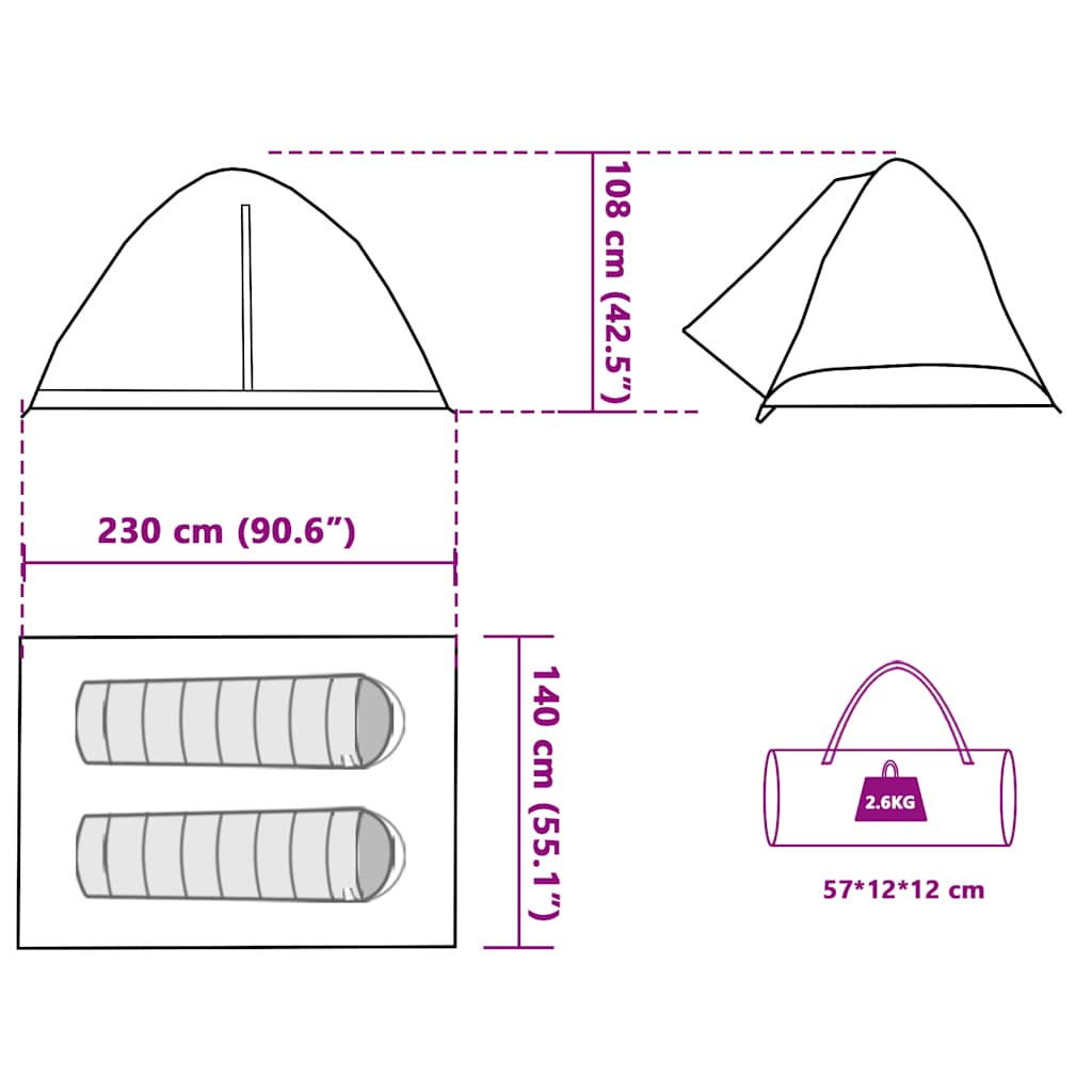 vidaXL Camping Tent Dome 2-Person Green Waterproof - 43412