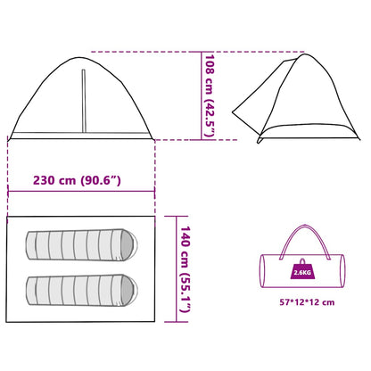 vidaXL Camping Tent Dome 2-Person Green Waterproof - 43412