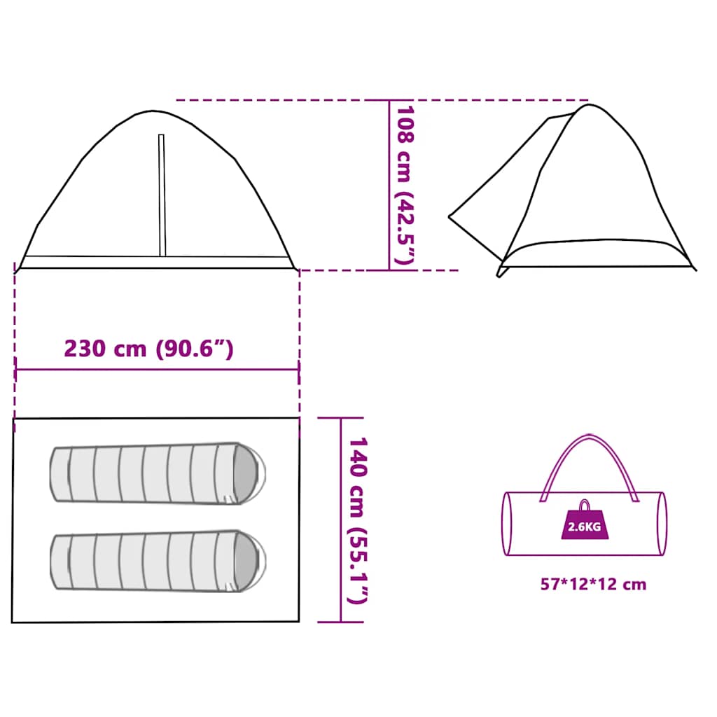 vidaXL Camping Tent Dome 2-Person Grey and Orange Waterproof - 43425
