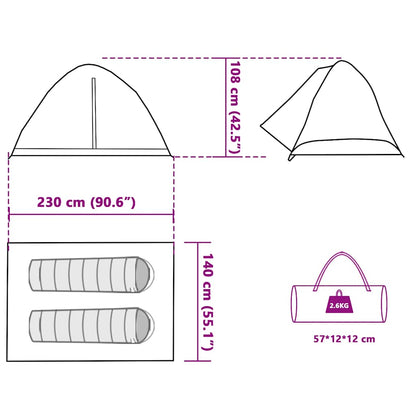 vidaXL Camping Tent Dome 2-Person Grey and Orange Waterproof - 43425