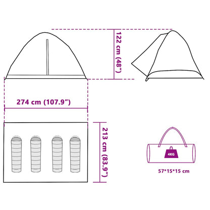 vidaXL Camping Tent Dome 4-Person Green Waterproof - 43438