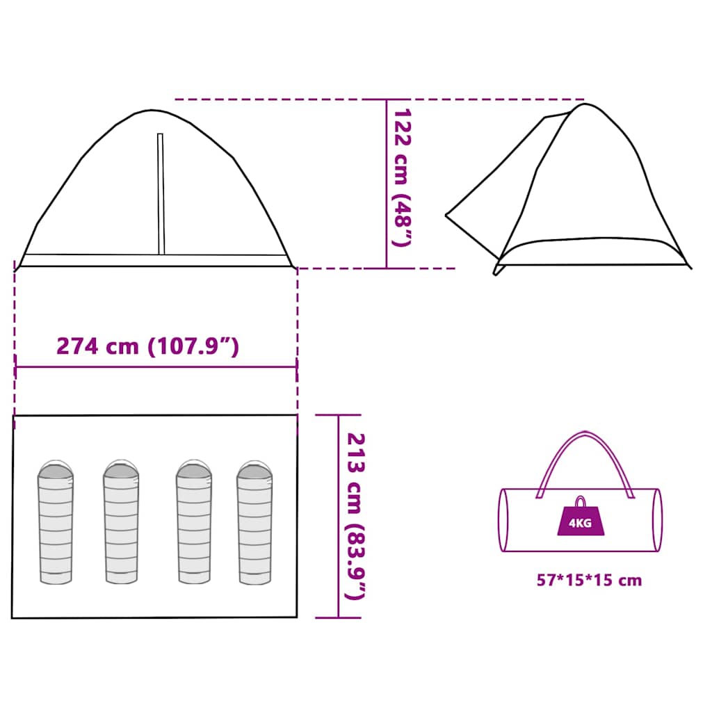 vidaXL Camping Tent Dome 4-Person Blue Waterproof - 43439