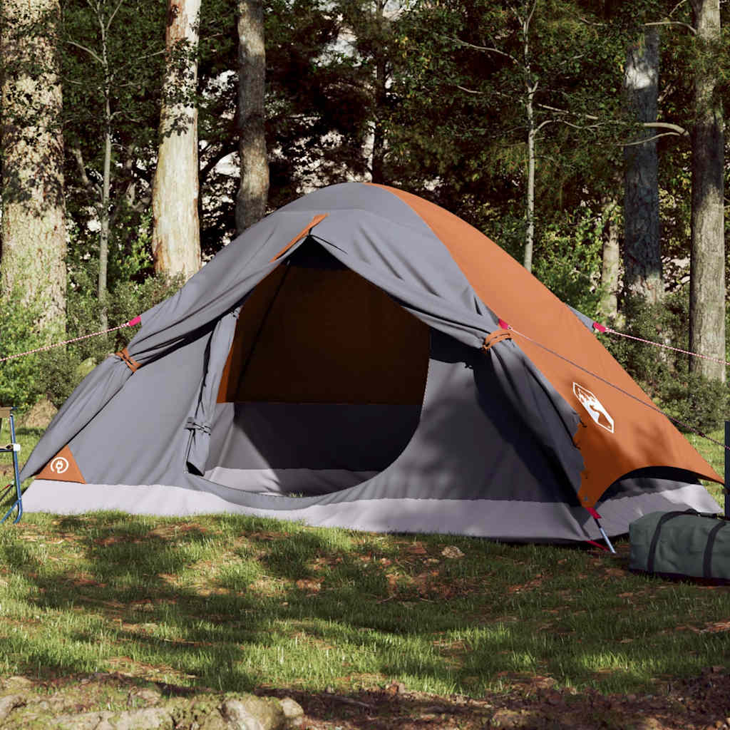 vidaXL Camping Tent Dome 4-Person Grey and Orange Waterproof - 43450