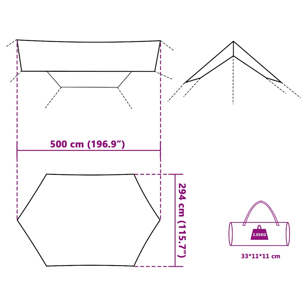 vidaXL Camping Tarp Green 500x294 cm Waterproof - 43531