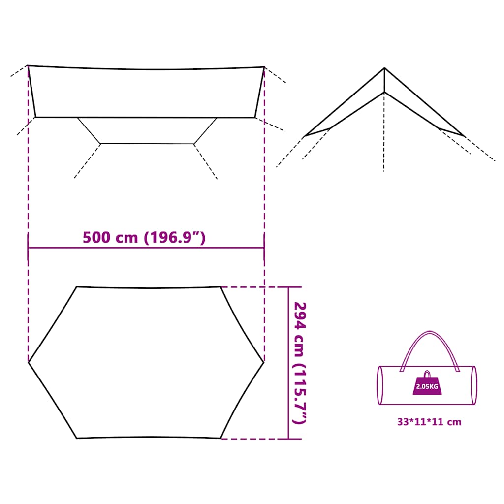 vidaXL Camping Tarp Grey and Orange 500x294 cm Waterproof - 43557