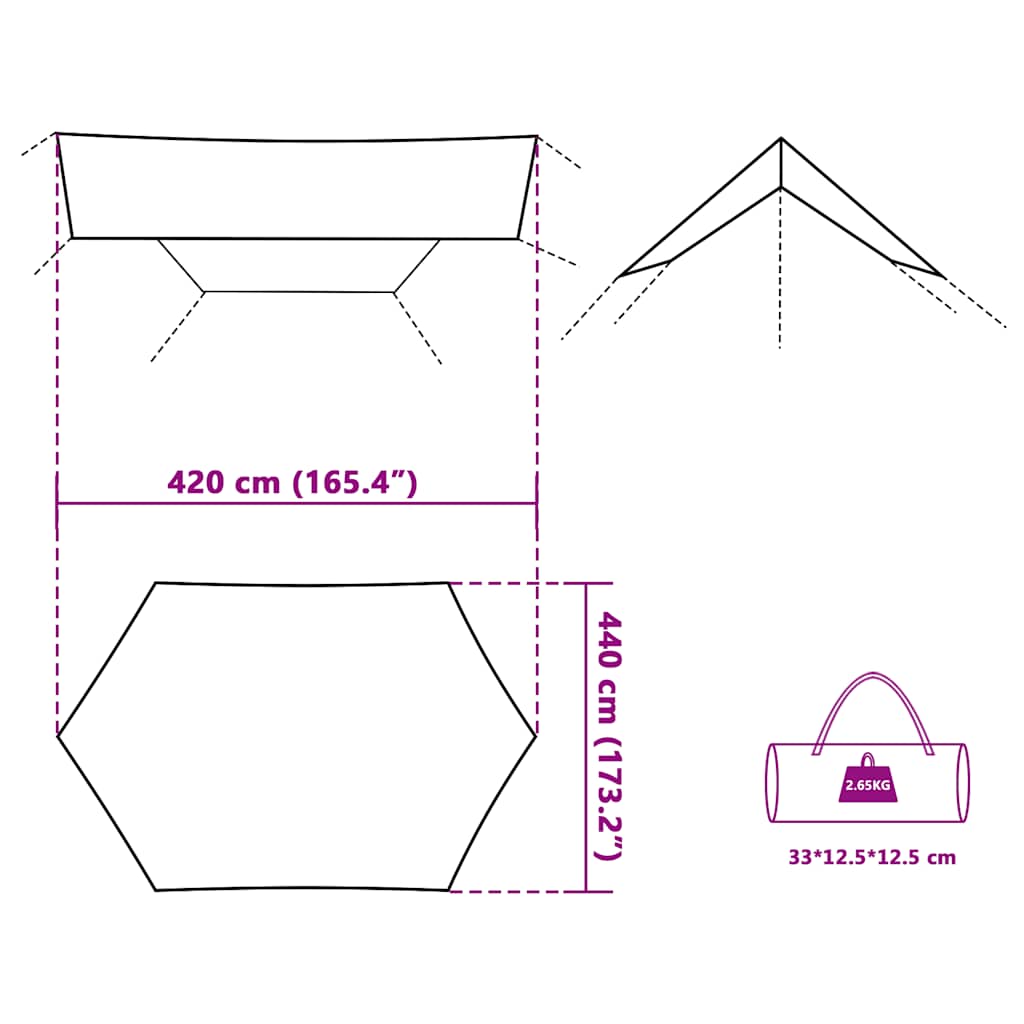 vidaXL Camping Tarp Green 420x440 cm Waterproof - 43577
