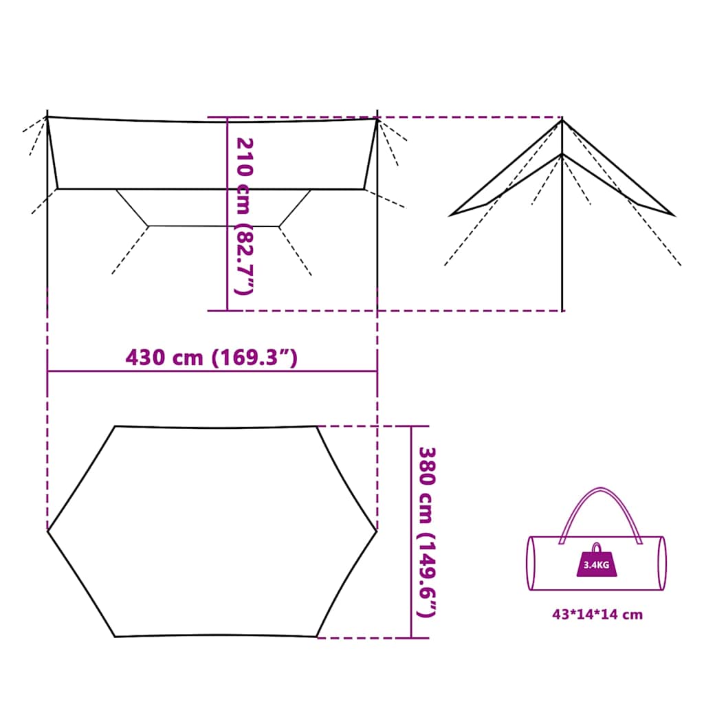 vidaXL Camping Tarp Blue 430x380x210 cm Waterproof