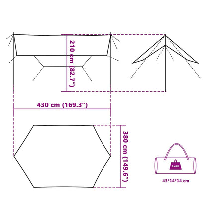 vidaXL Camping Tarp Blue 430x380x210 cm Waterproof
