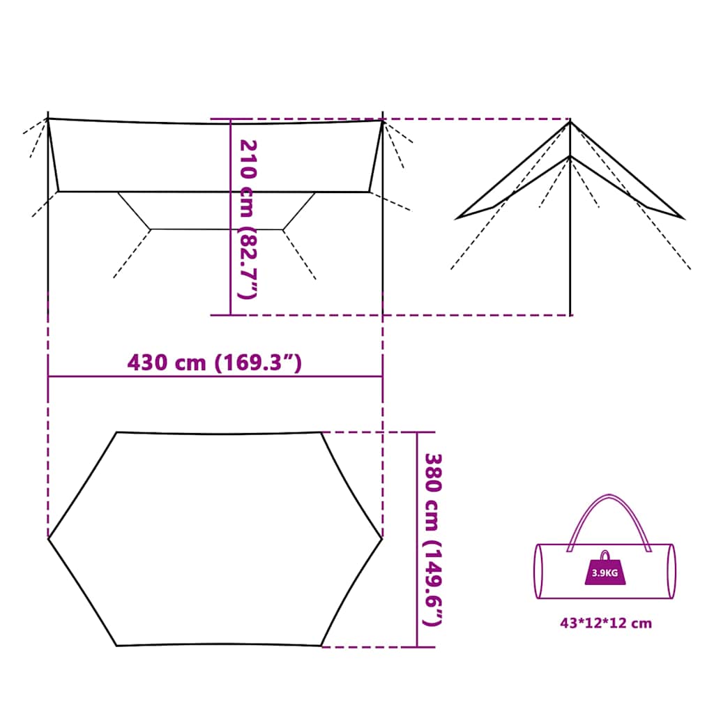 vidaXL Camping Tarp Blue 430x380x210 cm Waterproof - 43609