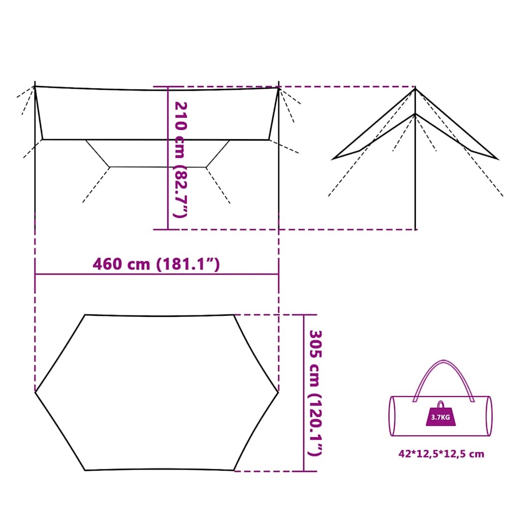 vidaXL Camping Tarp Green 460x305x210 cm Waterproof