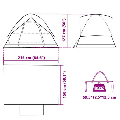 vidaXL Camping Tent Dome 2-Person Green Waterproof - 43662
