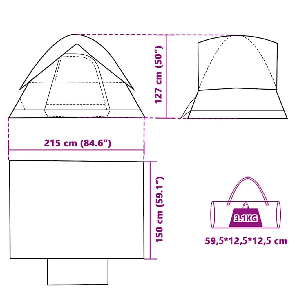 vidaXL Camping Tent Dome 2-Person Blue Waterproof - 43663