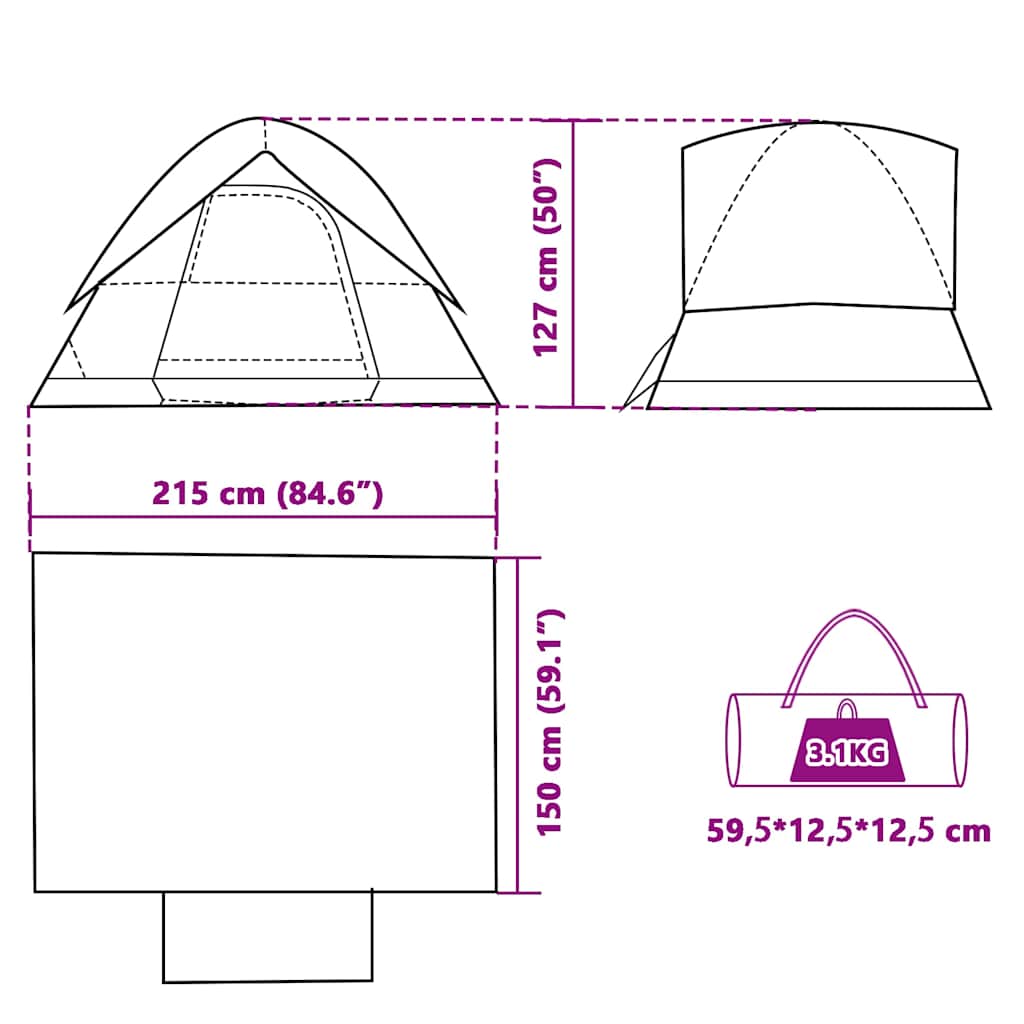 vidaXL Camping Tent Dome 2-Person Orange Waterproof - 43664