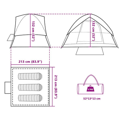 vidaXL Camping Tent Dome 3-Person Green Waterproof - 43672