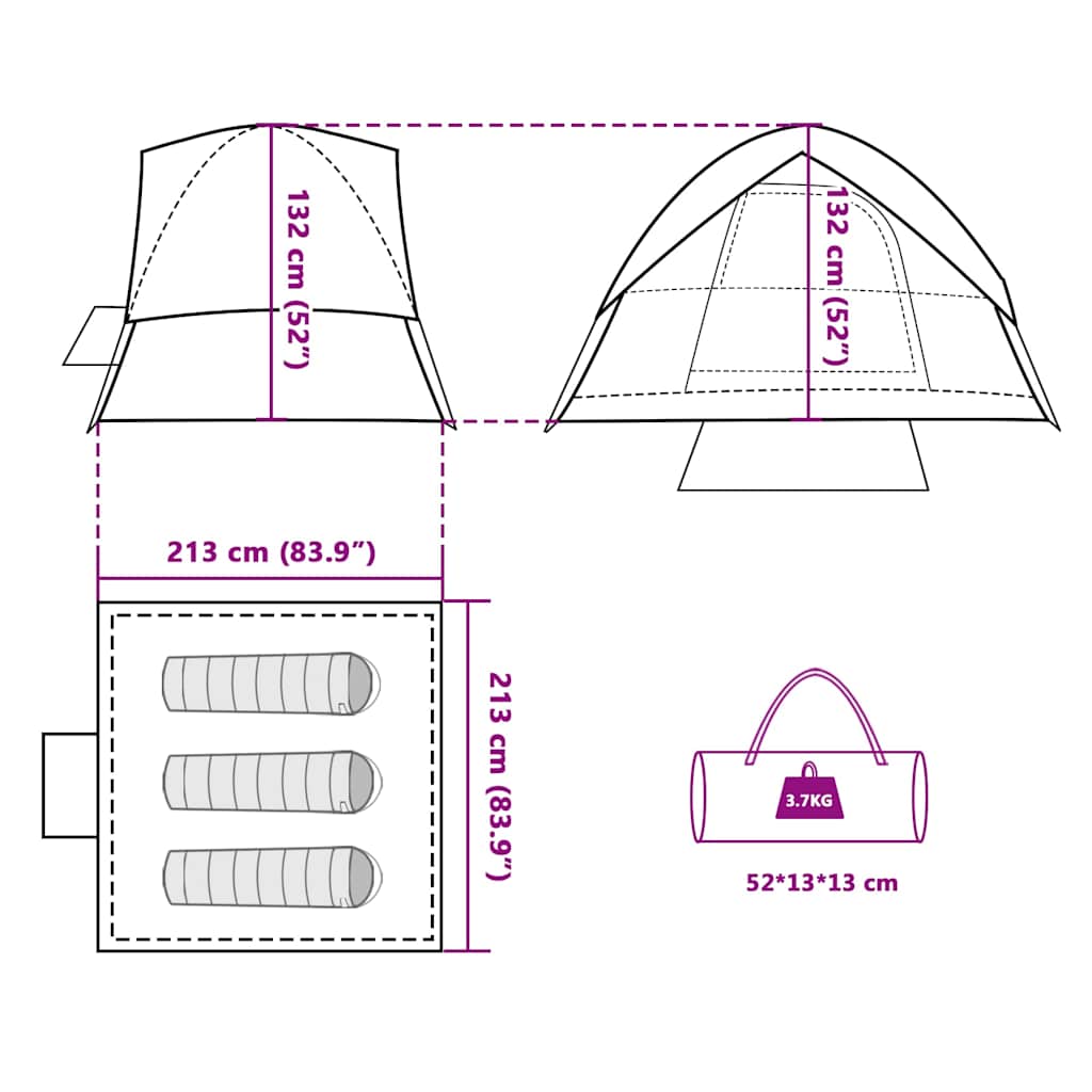 vidaXL Camping Tent Dome 3-Person Grey and Orange Waterproof