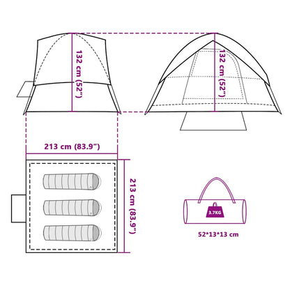 vidaXL Camping Tent Dome 3-Person White Blackout Fabric Waterproof
