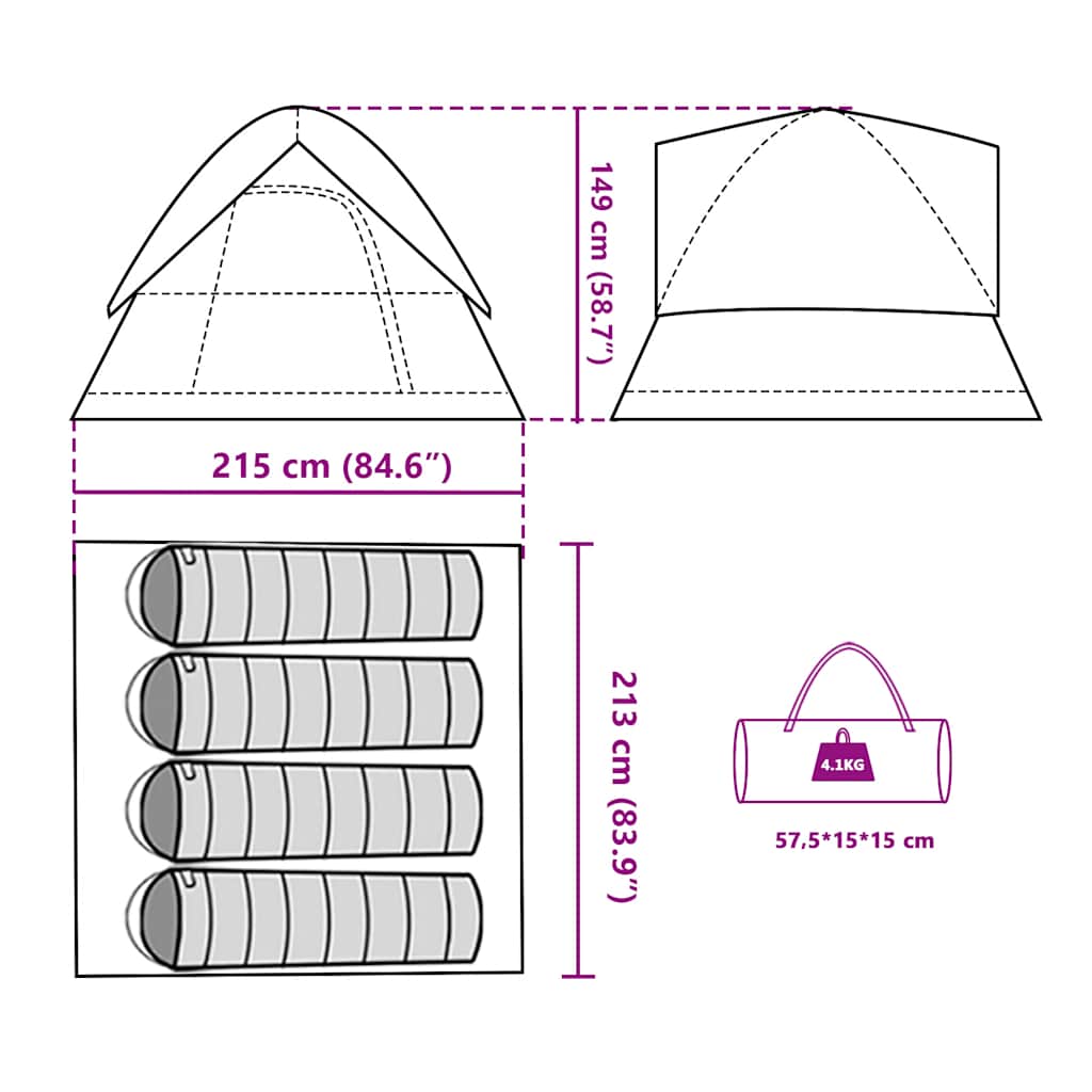 vidaXL Camping Tent Dome 4-Person Green Waterproof - 43697
