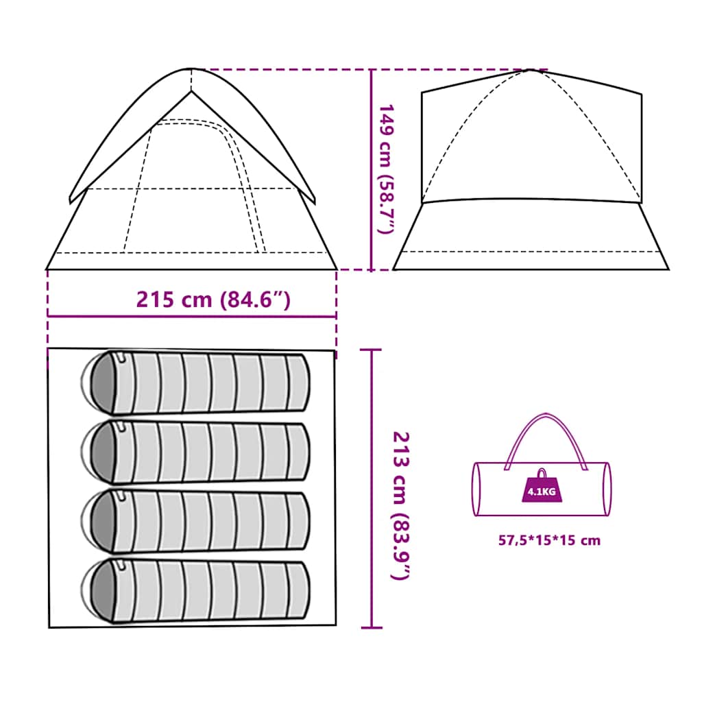 vidaXL Camping Tent Dome 4-Person Blue Waterproof - 43706