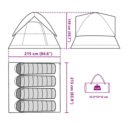 vidaXL Camping Tent Dome 4-Person Blue Waterproof - 43706
