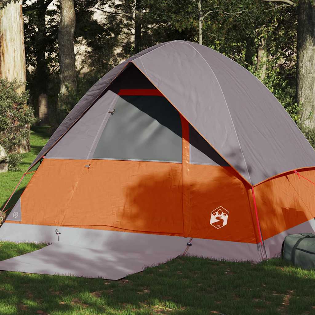 vidaXL Camping Tent Dome 4-Person Grey and Orange Waterproof - 43710