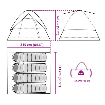 vidaXL Camping Tent Dome 4-Person White Blackout Fabric Waterproof