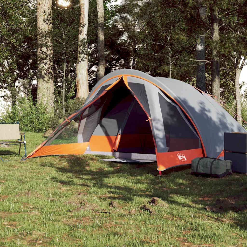 vidaXL Camping Tent Cabin 4-Person Grey and Orange Waterproof - 43787