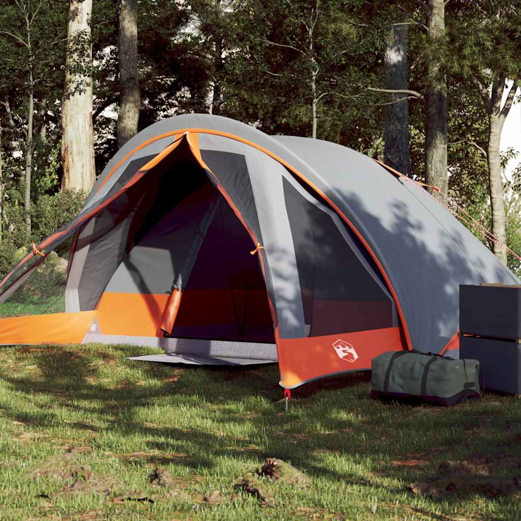 vidaXL Camping Tent Cabin 4-Person Grey and Orange Waterproof - 43787