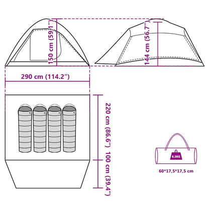 vidaXL Camping Tent Dome 4-Person Green Waterproof - 43803