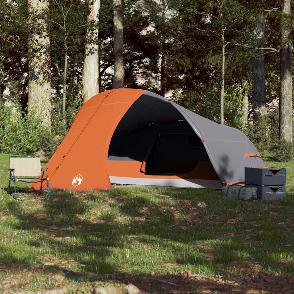 vidaXL Camping Tent Dome 4-Person Grey and Orange Waterproof - 43868