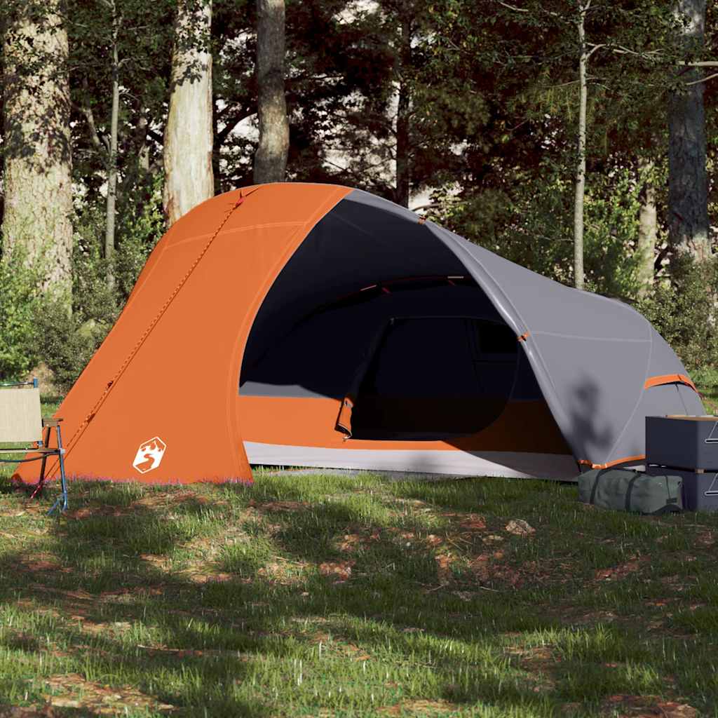 vidaXL Camping Tent Dome 4-Person Grey and Orange Waterproof - 43868