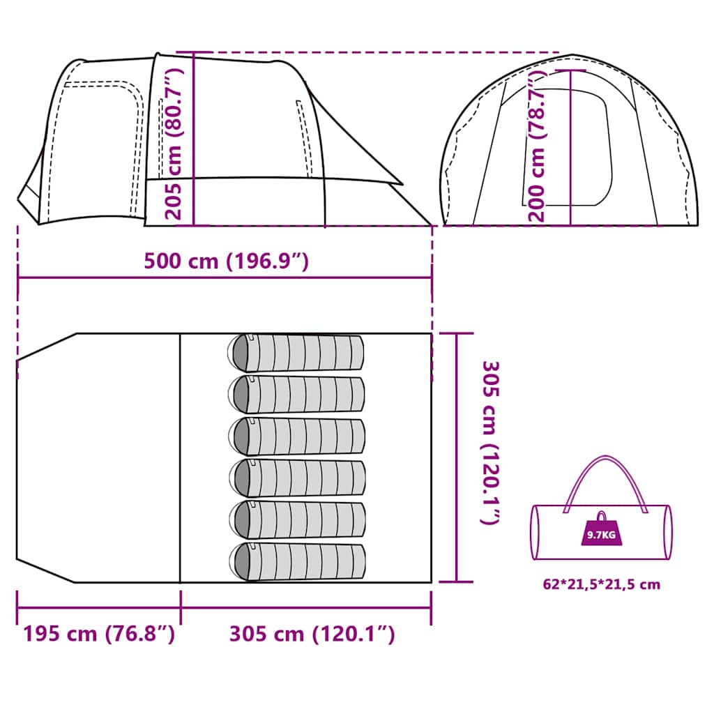 vidaXL Family Tent 6-Person Green Waterproof