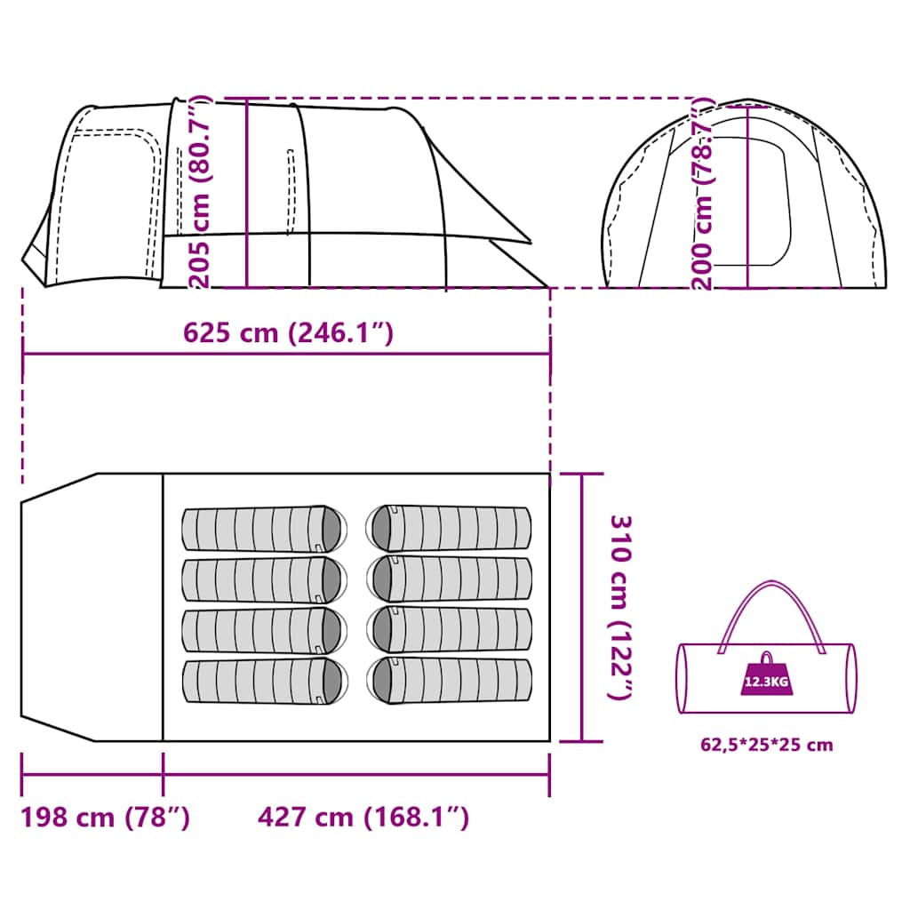 vidaXL Family Tent Tunnel 8-Person Blue Waterproof - 43896