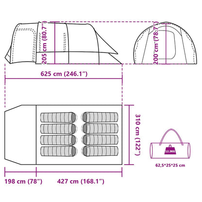 vidaXL Family Tent Tunnel 8-Person Grey Waterproof